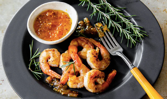 Grilled Shrimp with Dijon-Apricot Orange Dipping Sauce