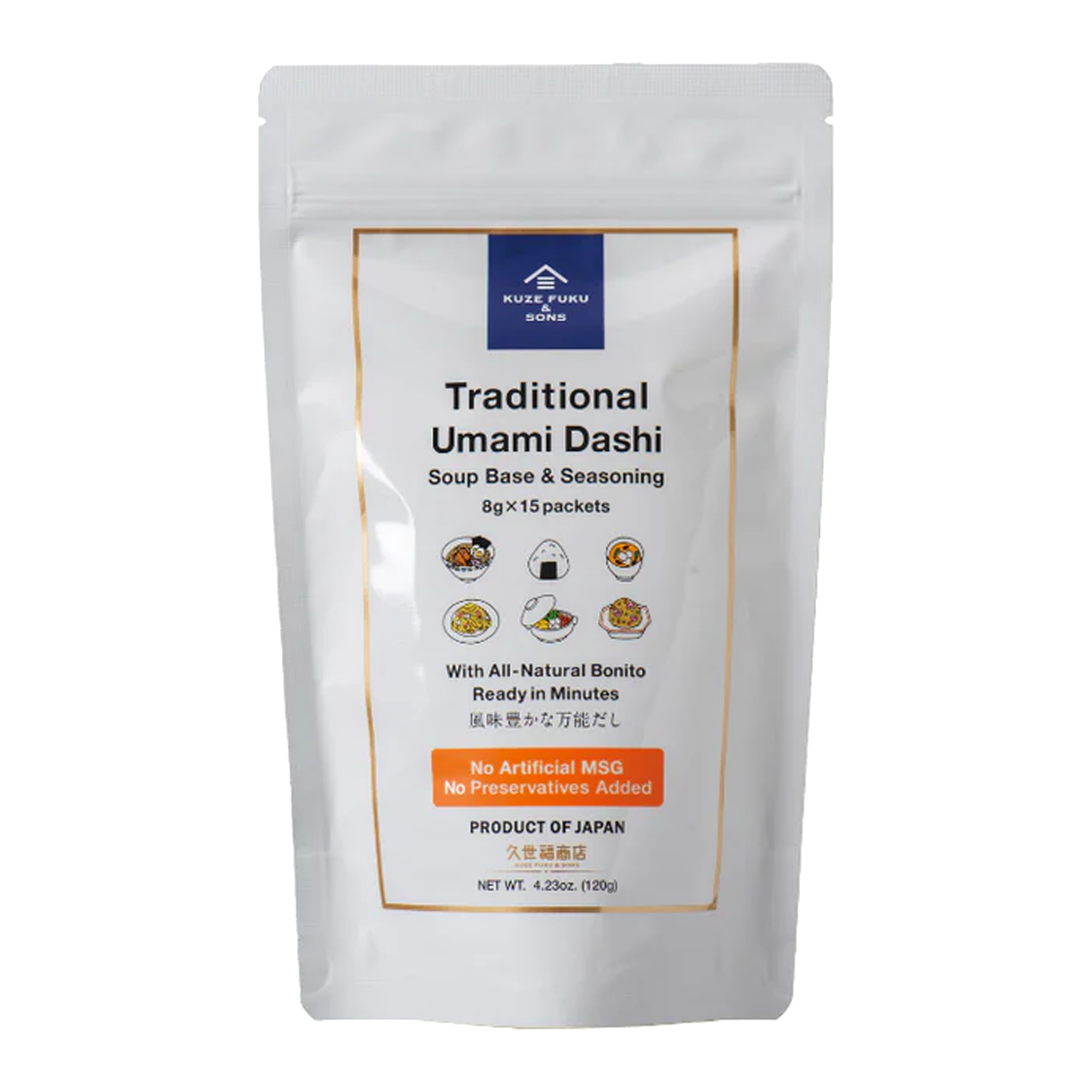 Kuze Fuku Traditional Umami Dashi Soup Base & Seasoning 15-packets 4.23 oz (120g)