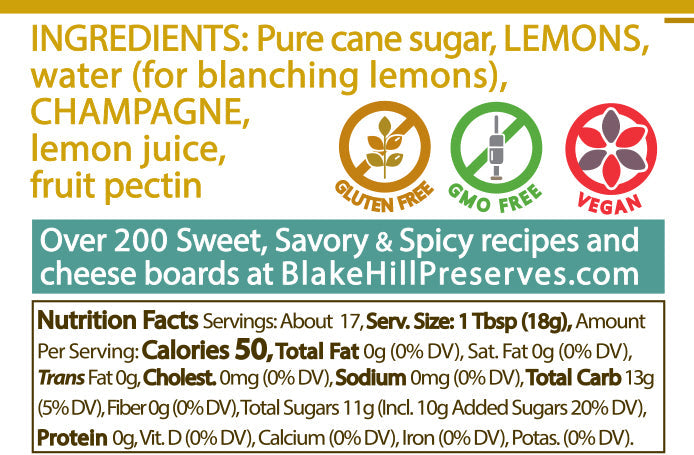 Lemon Champagne Jam nutrition facts