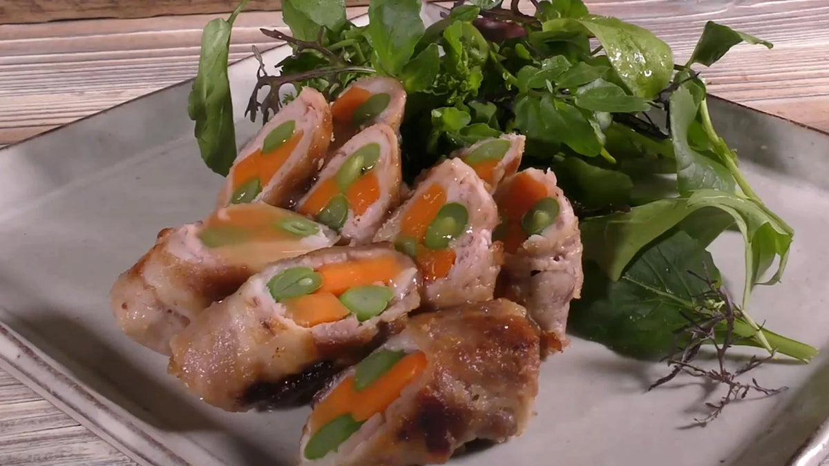 Kuze Fuku Pork-Wrapped Greens & Carrots