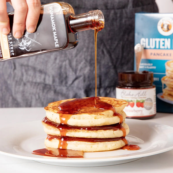 Gluten-Free Strawberry Rhubarb Maple Pancakes